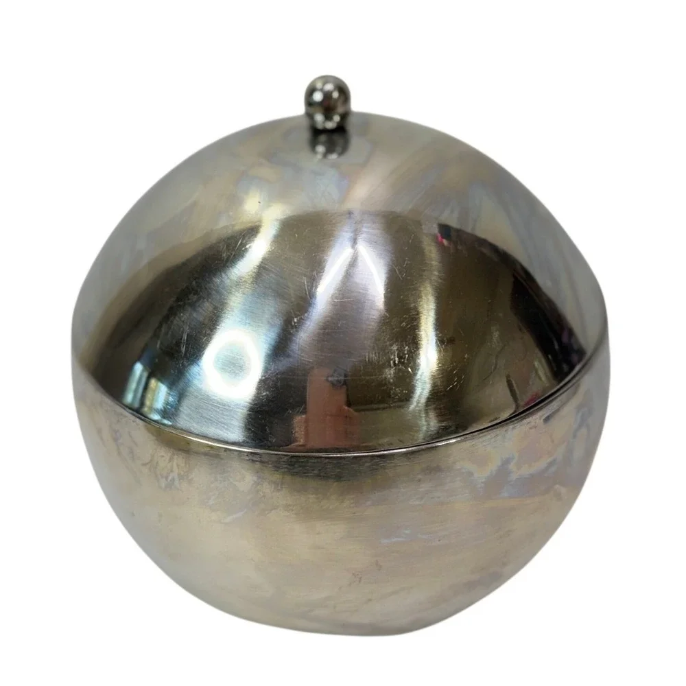 Vintage Mid Century Modern Chrome Sphere‎ Ice Bucket Ball Sugar Bowl Silver 6in